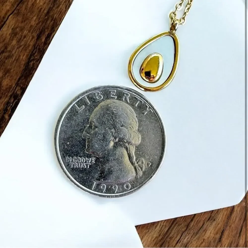 NWT 18K Yellow Gold Plated Stainless Steel Avocado Pendant Necklace